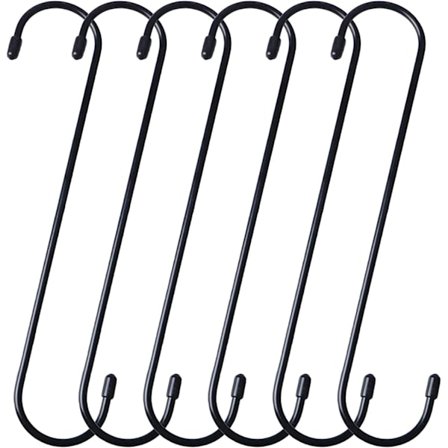 6-pack Extra Långa S-krokar 25cm Extra Långa Svarta Krokar för Upphängning