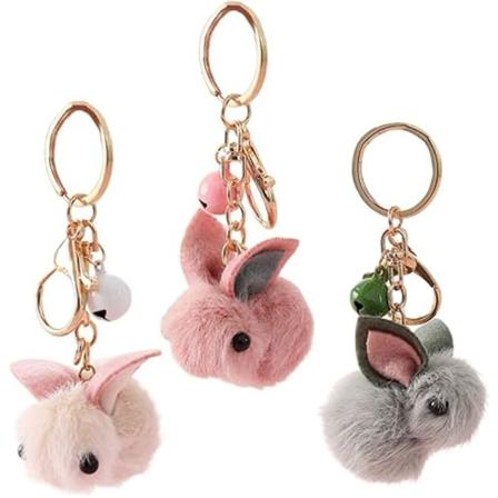 3stk Kanin Nøkkelring Dyrets år Plysj Nøkkelring Kanin Henge Biler Prydnad Fluffy Nøkkelring Nøkkelringer Metall Lommebok Filler Barn