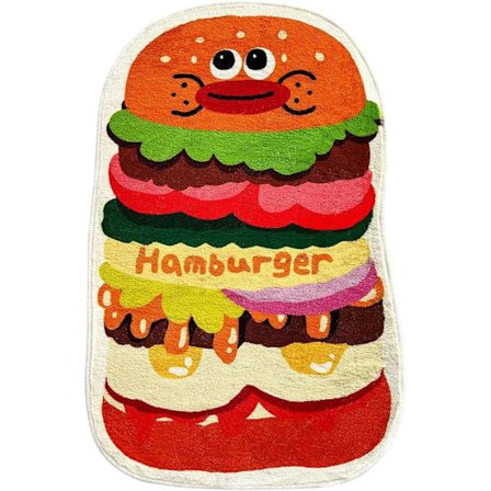 Tegneserie Hamburger Dørmatte Stue Teppe 40x60cm Myk Sklisikker Baderomsmatte med Høy Hygroskopisitet for Stue, Entré