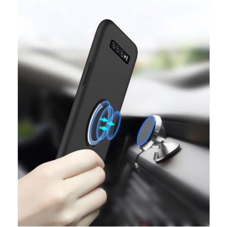 Samsung Galaxy S10e Silikon Mikrofiber Skal Med Ringhållare Svart