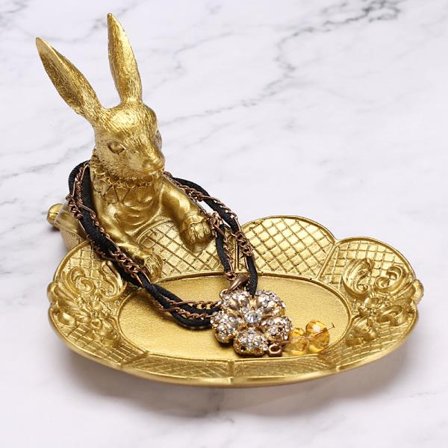 Lille gylden kanin figur smykker ring bakke dekorative påske