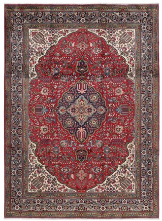 Hand Knotted Tabriz Rug 252X350 Wool Dark Red/Black Large