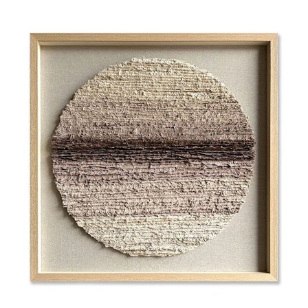 Rund beigebrun vægkunst, 80x80 cm, papir og glas