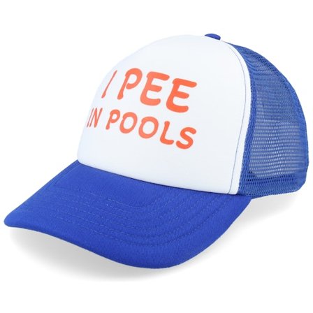 Iconic - Blauw trucker Cap - I Pee In Pools Foam Royal/White Trucker @ Hatstore