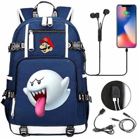 Super Mario 3D Print USB Ungdomsrygsæk - 18-tommer Taske med Stor Kapacitet til Mænd og Kvinder, Ideel til Rejser og Hverdagsbrug