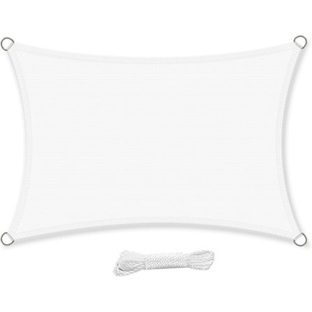 Rektangulær skygge sejl 3x4 meter Vandtæt skygge sejl Vandresistent Anti UV 4x3m til have terrasse terrasse, Hvid