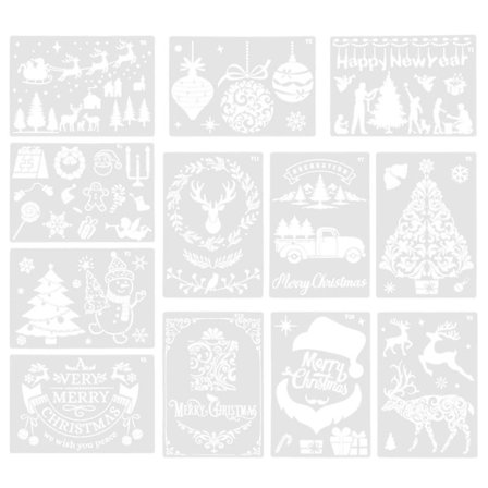 12 stk. Jul-tema Plast Malede Skabeloner Delikate Mønstre Tegneskabeloner-FS-