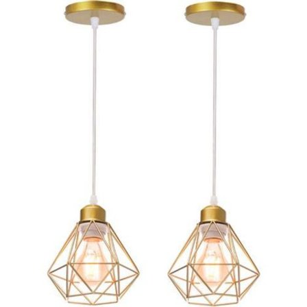 2 stk. Lysekrone Pendellampe E27 16CM Guld Metal Diamant Bur Loftlampe til Gang Trappe Soveværelse