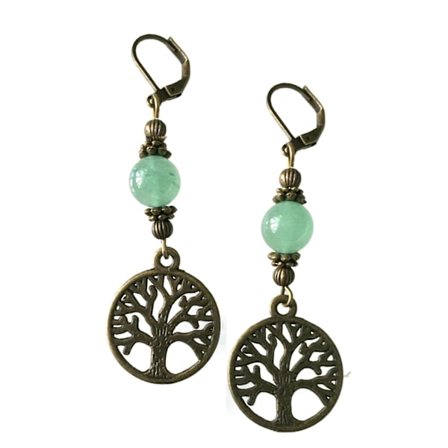 Earrings - Tree of Life - Aventurine - Bronze