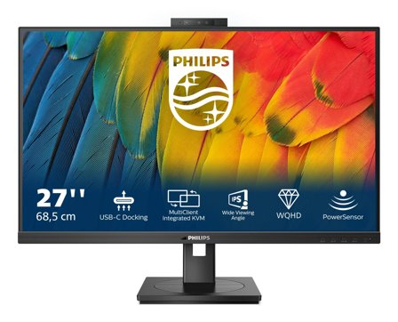 Philips 27" QHD IPS-skjerm, USB-C-dokkingstasjon Popup-webkamera med Windows Hello