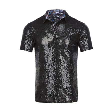 Herr Glittrande Paljett Kortärmad Nedvikt Glittrig Polo T-shirt Svart