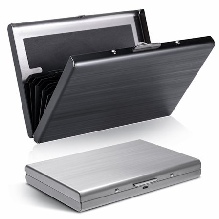 Kortfutteral, kredittkort, 2 stk, RFID-kredittkortfutteral i metall, beskyttelse visittkortlommebok, ID-kortholder, 6 kortspor (svart + sølv)