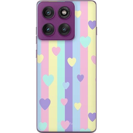 Yhteensopiva Puhelinkuori Motorola Edge 60 Pro Pastelliraitoja pinkissä, keltaisessa, violetissa ja sinisessä, joissa on hajallaan pehmeitä kawaii-tyy