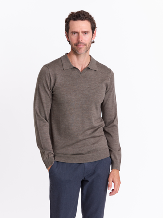 MATCH - Berto merino polo - Mario Conti - Str. XXL - Herre - Gensere & Cardigans - Brun - 100% ull-merino