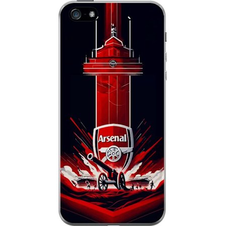 Yhteensopiva Puhelinkuori Apple iPhone 5 Arsenal-embleemi, jossa tykki ja stadionmotiivi voimakkaassa punaisessa ja valkoisessa urheilusuunnittelussa