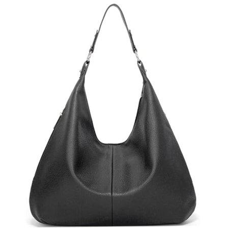 Hobo Väska för Kvinnor, Läder Tote Väska, Axelväska Handväska med Dragkedja Svart