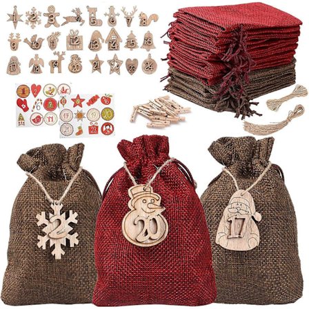 Julekalender, 24 stk Adventskalenderposer for fylling, Juletelling
