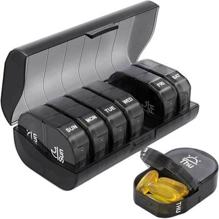 Veckopillerdosett med dubbla fack och fodral