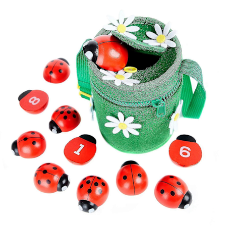 Räkna nyckelpigor leksak för småbarn trä pedagogisk 2 3 4 år, grön
