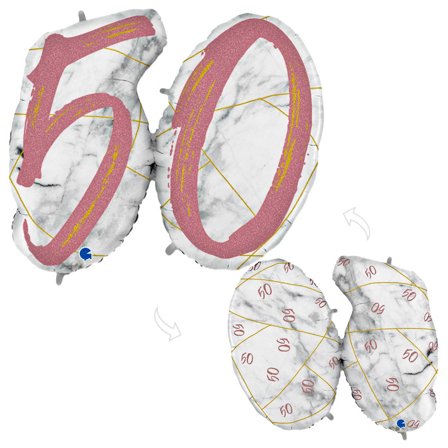 Marble 50 Holografinen Numeroilmapallo Vaaleanpunainen