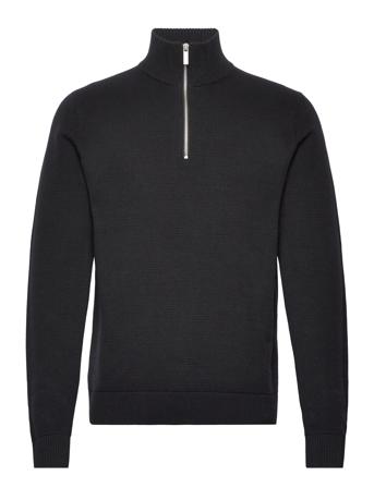 Slhdane Ls Knit Structure Half Zip Noos Knitwear Half Zip Pullover Svart Selected Homme*Betinget Tilbud
