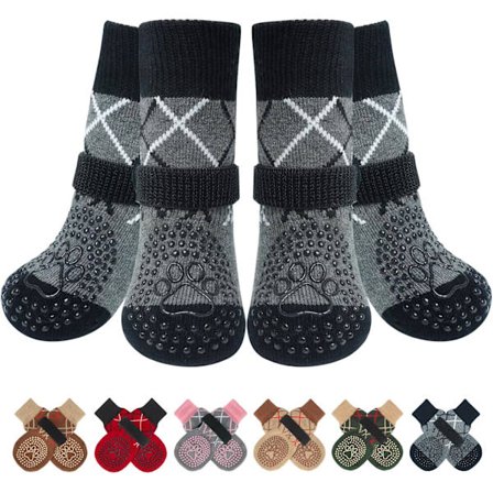 Et sæt med fire skridsikre sokker, der er velegnede til trægulve, hundesko, der er egnede til varme og kolde fortove, og skadesforebyggelse for 
