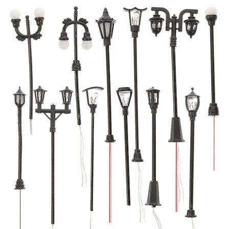 12 stk. Miniatyr gatelykt-figurer til leketog for barn, dekorasjon, miniatyr gatelykt, dukkehusmodell leketøy