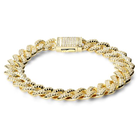 Nicos | Bracelet à maille cubaine carrée couleur or serti de zircones - 12 mm pour hommes - Bracelets chaînes