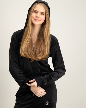 Juicy Couture JC Diamante Zip Thru Hood Zwart Hoodies Meisjes - Kids Brand Store