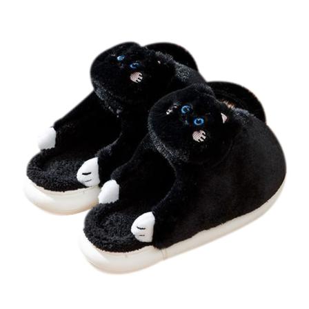 Damtofflor i plysch katt Black 36-37