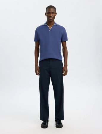 Selected Slhsangev Split Neck Ss Polo - Blue - L