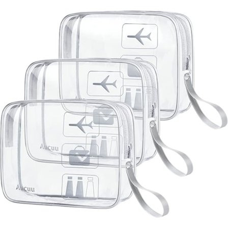 Gennemsigtig toilettaske, rejsesæt til fly, makeuptaske i vandtæt PVC til rejser, opbevaringstaske til rejser med fly, 3 stk.