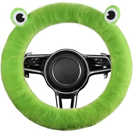 Uusi ohjauspyörän suojus Cartoon Frog Cute Short Fleece Car Grip Winter Interior Grip (Vihreä)