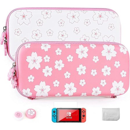 Vaaleanpunainen karhun kantolaukku Nintendo Switch/Switch OLED -mallille (2021) - Söpö Sakura-säilytyslaukku matkoille olkahihnalla, peukalokahvoilla 