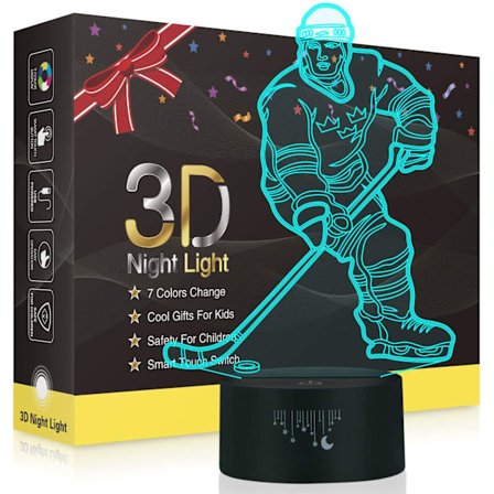 Hockey Natlampe til Børn, Led Lys 3D Optisk Illusion Lampe Soveværelse Dekoration Belysning Natlampe med Smart Touch 7 Farver, Cool G