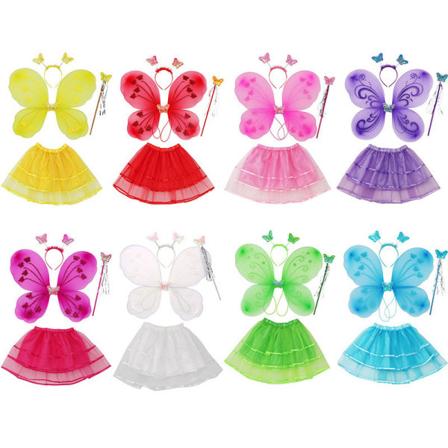 4st Flickor Princess Fairy Kostym Set med vingar purple