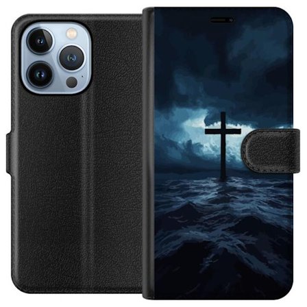 Kompatibel Tegnebogsetui til Apple iPhone 13 Pro Kors i stormfuldt hav dramatisk kristen himmel mørke bølger religiøs kunst tro kors hav himmel åndeli