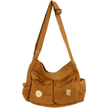 (Brun) 1 st canvas messenger bag stor enkel konst stil axelväska crossbody väska med flera