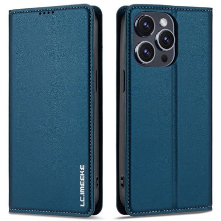 LC.IMEEKE iPhone 15 Pro Wallet Cover Stand PU Leather - Blue