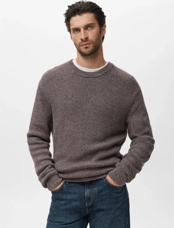 Mango 100% Cotton Specked Jersey - Brown - XL