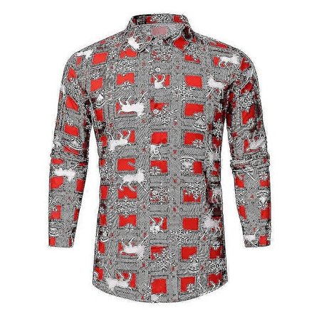 /EA/Älgtryck Julskjortor Enkelknäppt Reseblus Snögubbe Tryckt Tunika Skjorta 2XL Rutig Hjort