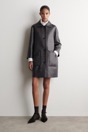 COS Frauen Einreihiger Strukturierter Mantel in Grau