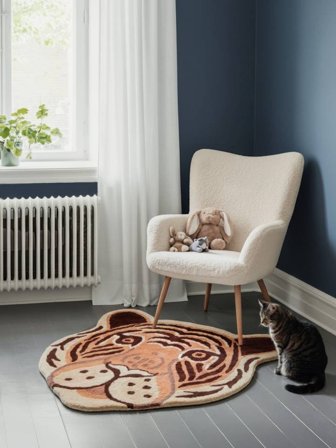 Fun Tiger Tapis Enfant 100X100 Petit Rouge Corail De Laine