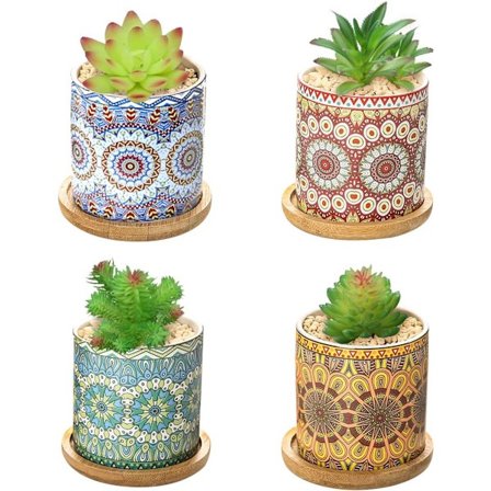 4 st Succulent Kruka Mandala Mönster Keramik Liten Växtkruka med