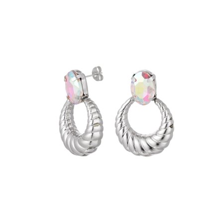 Tvinnade Örhängen i Rostfritt Stål med en Statement Sten -Silver