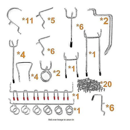 70 stk. perforerede panelkroge i metal, metal kroge til perforerede paneler, krog til perforeret panel, til displaypanel, Ma Tags