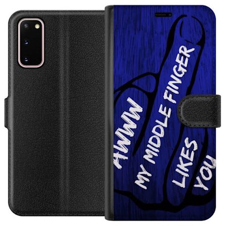 Kompatibelt Lommeboketui til Samsung Galaxy S20 Mørk typografisk illustrasjon med hjerteform og budskap om vennskap mot dyp blå tretekstur