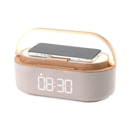 FM-radio digitalt vækkeur med trådløs opladning, multifunktionel