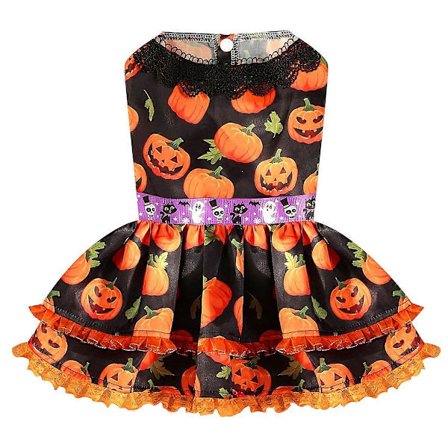 Halloween hundekjole sød græskar hund Halloween kostume lille hund pige fancy ærmeløs flæsekjole hund kat kæledyr kostume