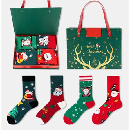 Julesokker 4 par bomuld med julemand og snemand hjemmesko gave